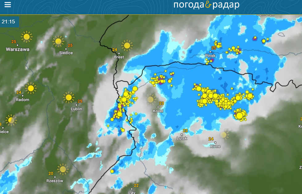 Скріншот із онлайн-радарів погоди
