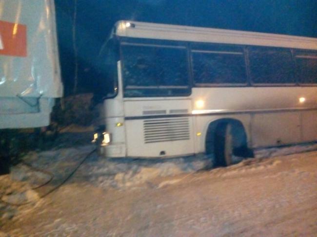 Неподалік Рівного на трасі "Київ-Чоп" автобус занесло у сніговий замет (ФОТО)