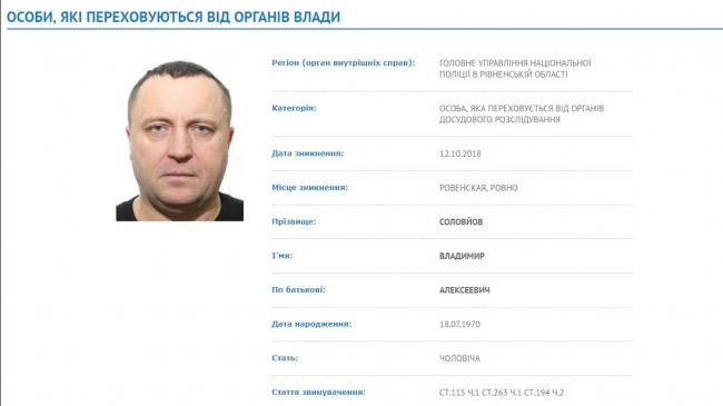 На головному фото: скрін із сайту МВС, коли Володимир Соловйов знаходився у розшуку. 