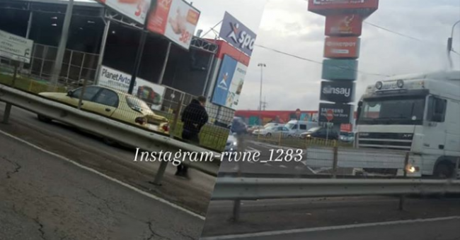 На Макарова у Рівному вантажівка в`їхала у легковик (фотофакт)
