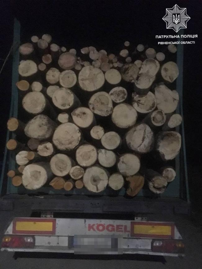 На Рівненщині поліція зупинила вантажівку, повну нелегальної деревини